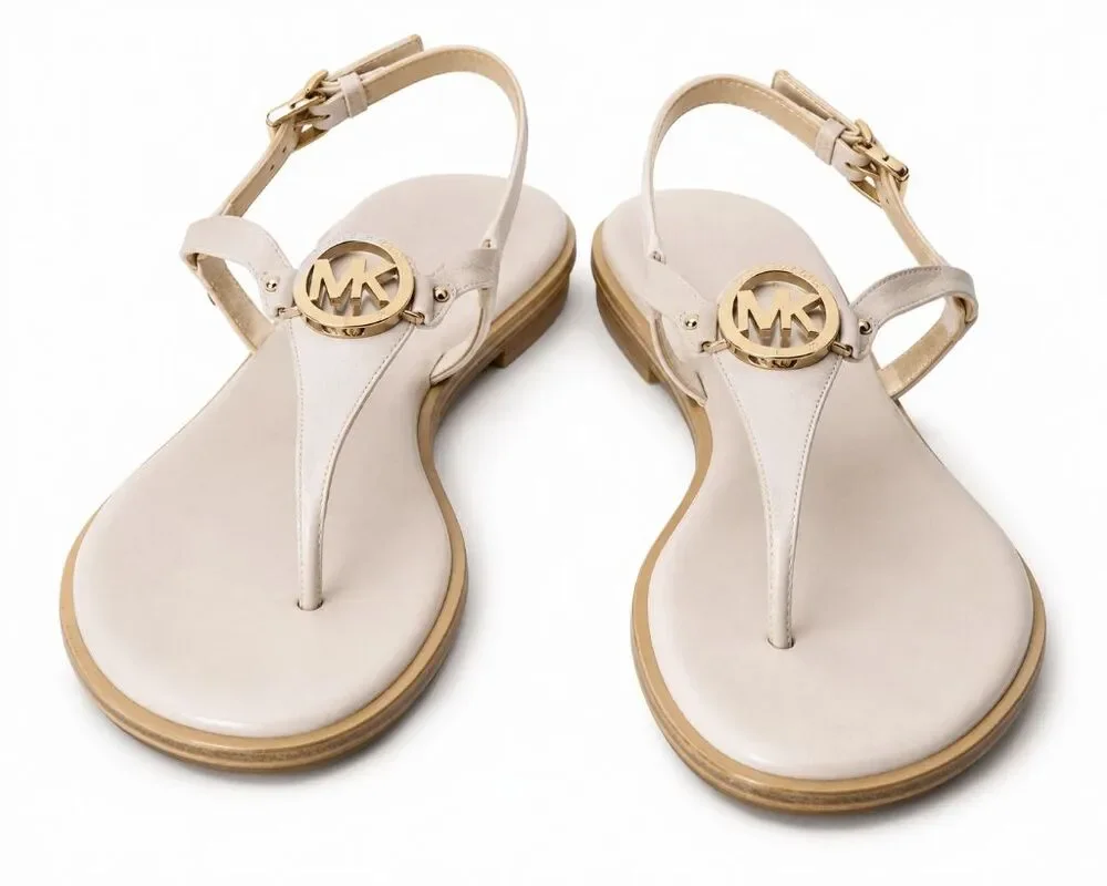 MICHAEL KORS Mallory Tan Leather T-Strap Sandal Size 9M